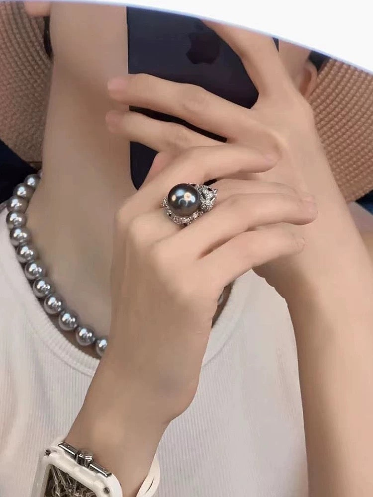 Leopard Black Pearl Ring