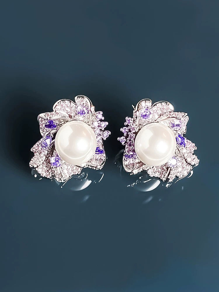 Purple flower earrings