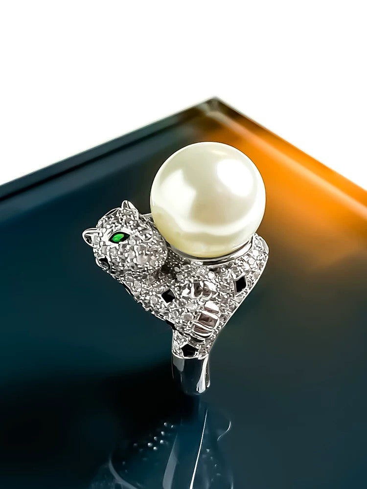 Leopard Black Pearl Ring