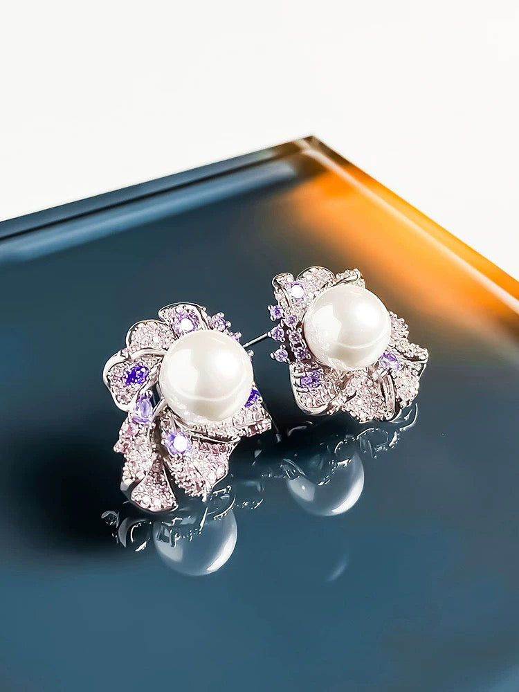 Purple flower earrings