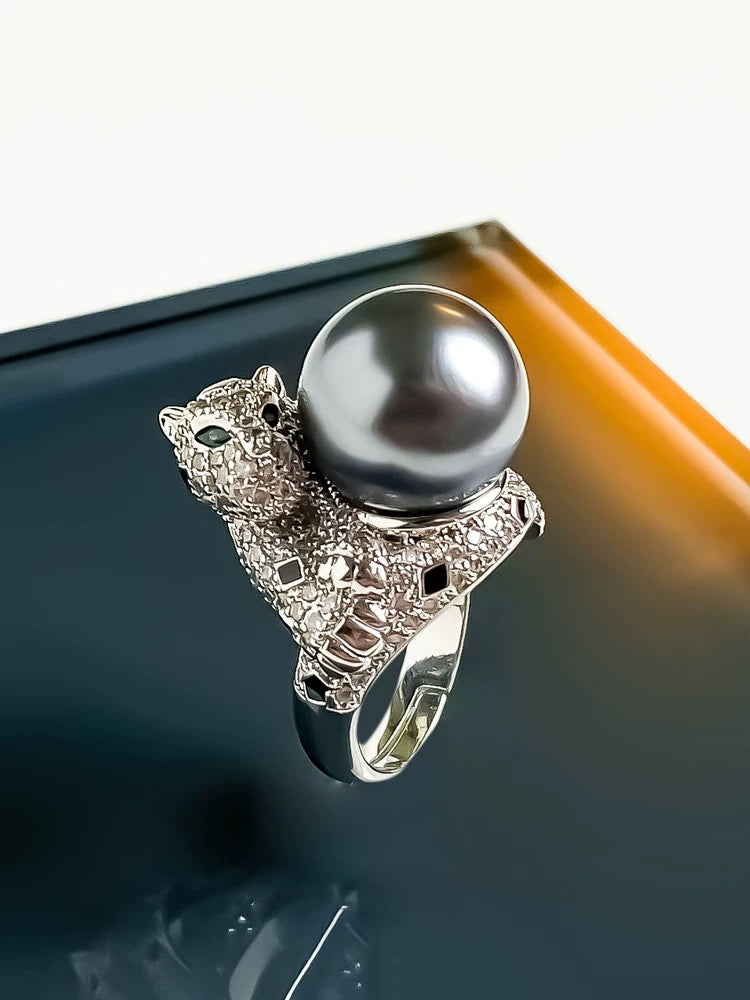 Leopard Black Pearl Ring