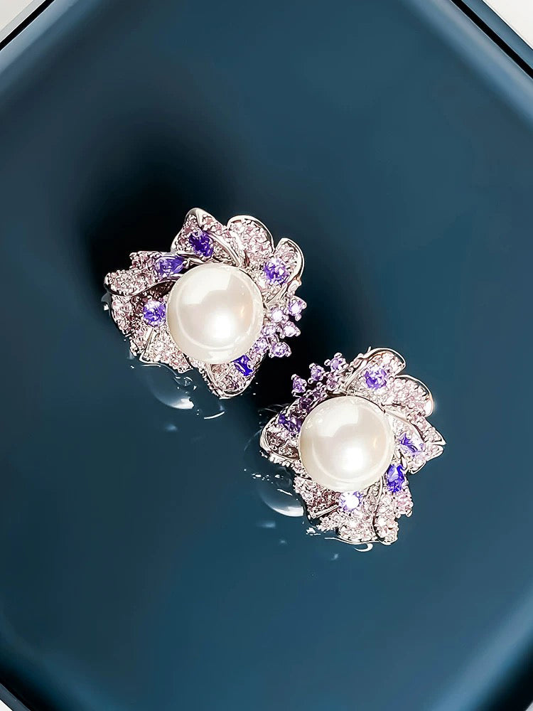 Purple flower earrings