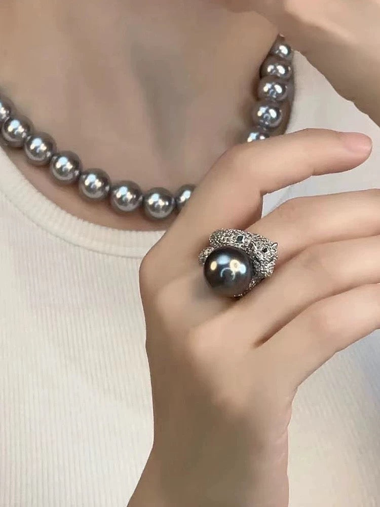 Leopard Black Pearl Ring