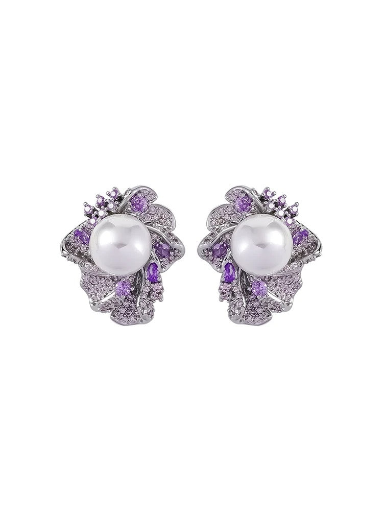 Purple flower earrings