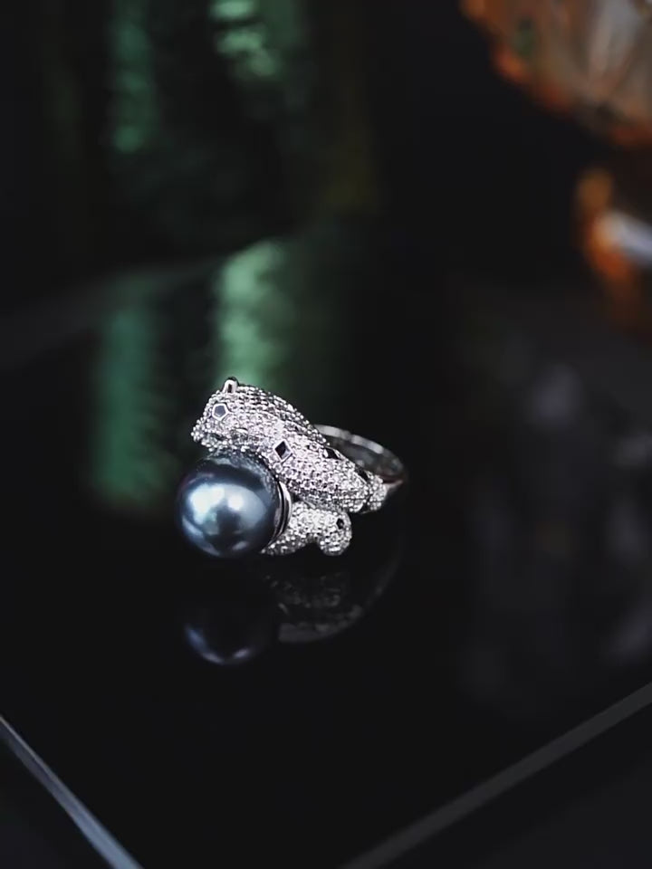 Leopard Black Pearl Ring